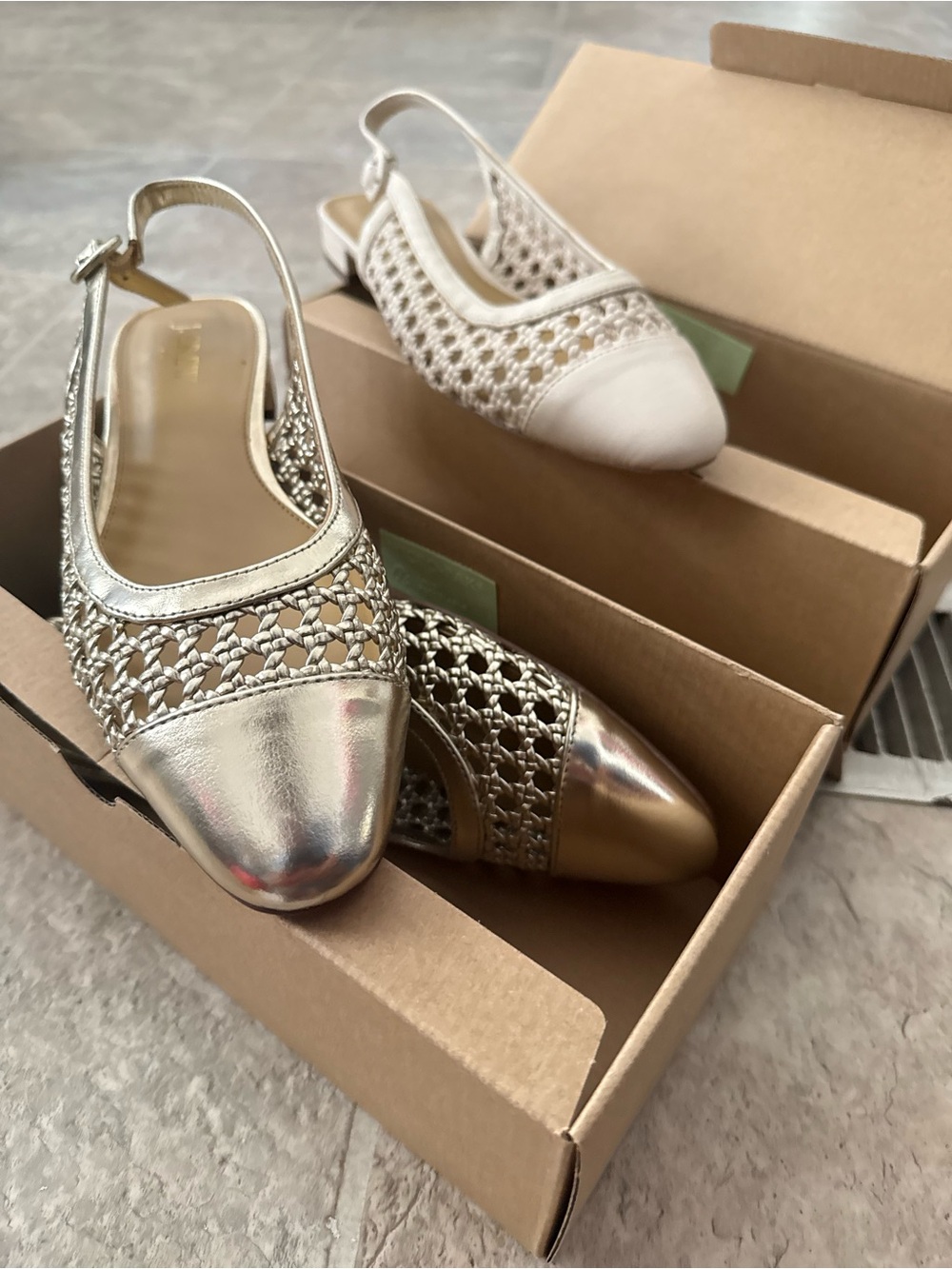 J. Crew Metallic Gold Crochet Slingback Flats